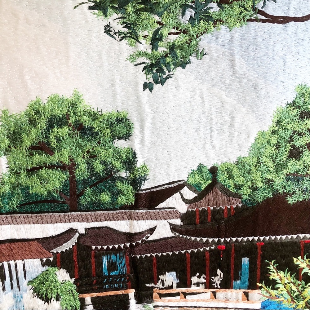 Vintage Asian Silk Embroidery Landscape Painting - Picture 3 of 16